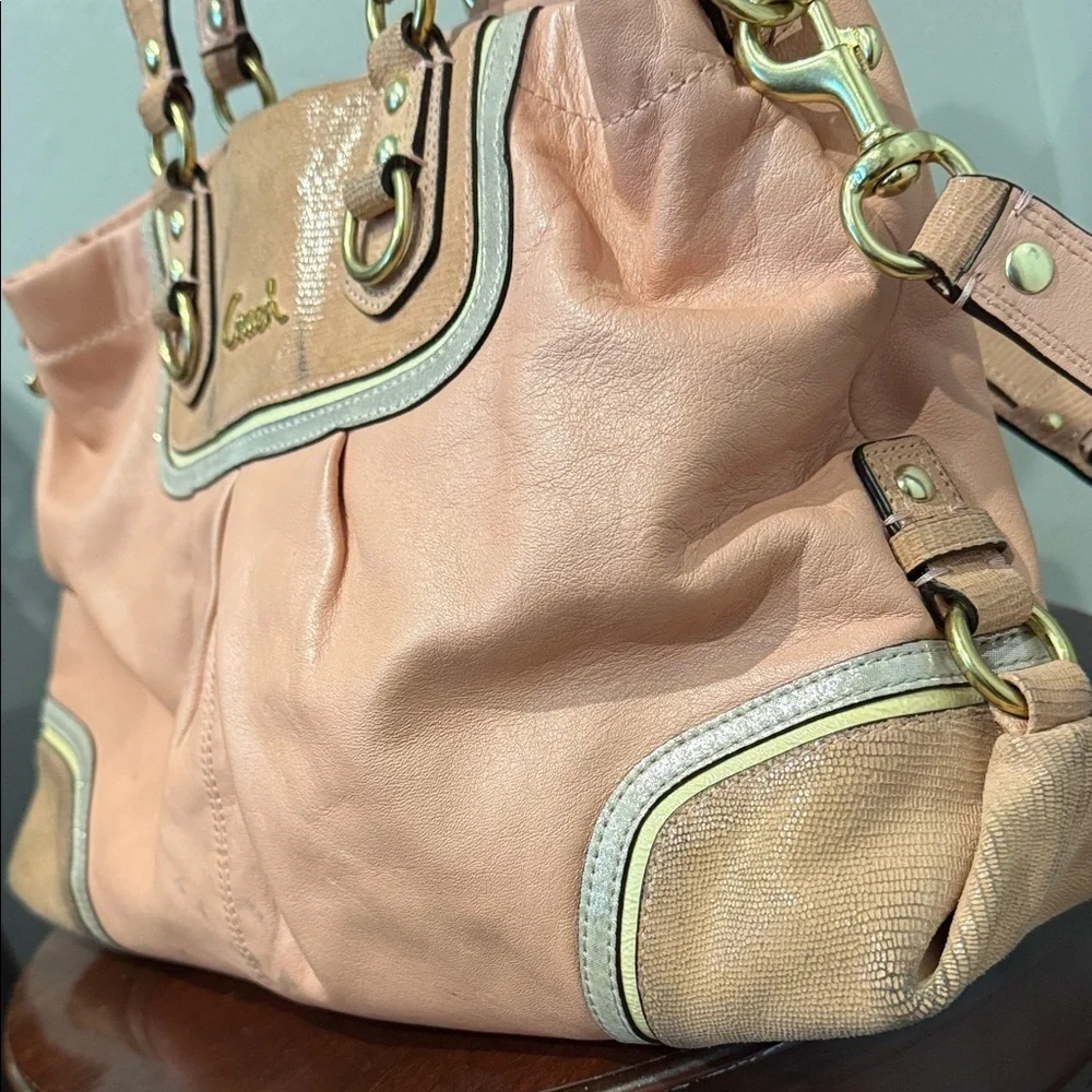 Coach Peach and Tan Leather Pink Shoulder Bag tote purse vintage designer y2k - Picture 4 of 14